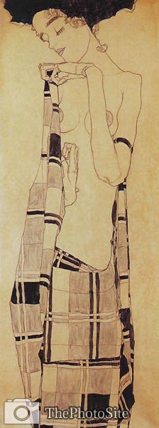Standing Girl in a Plaid Garment Egon Schiele - Click Image to Close