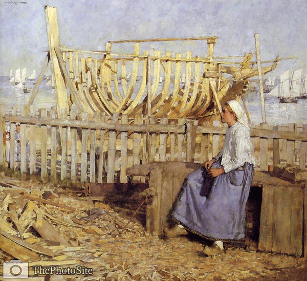 A French Boat Building Yard Henry Herbert La Thangue - Click Image to Close