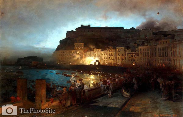 Fireworks in Naples Oswald Achenbach - Click Image to Close