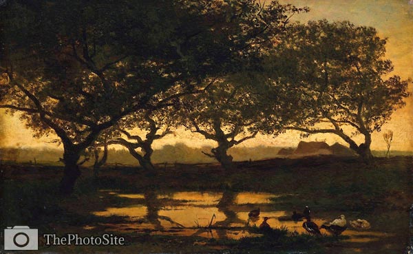 Pond in the woods at sunset Gerard Bilders - Click Image to Close