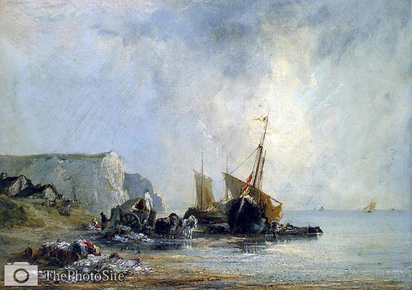 Boats near the shores of Normandy Richard Parkes Boningtonkes - Click Image to Close