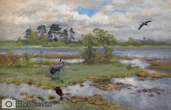 Landscape with Cranes by the Water Bruno Liljefors - Click Image to Close