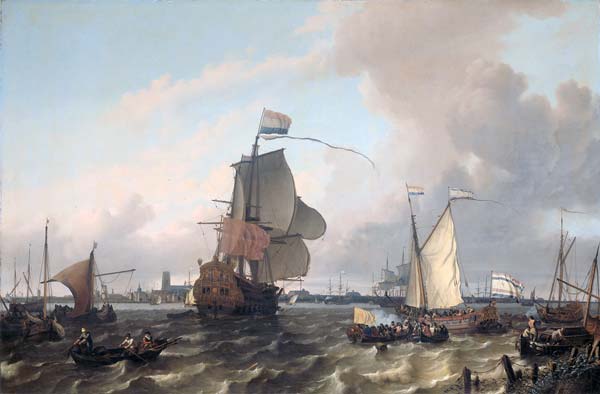 The warship Brielle on the Maas before Rotterdam Ludolf Bakhuize - Click Image to Close