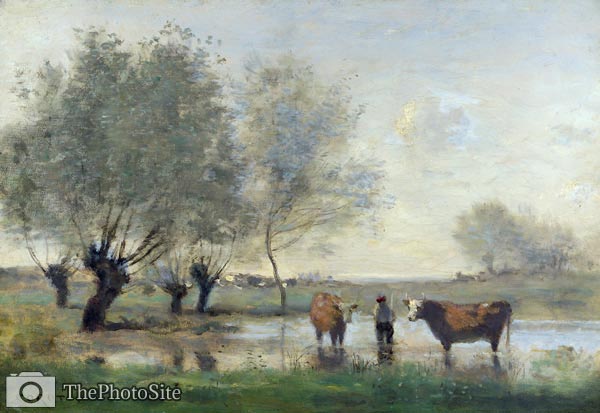 Cows in a Marshy Landscape Jean-Baptiste Camille Corot - Click Image to Close