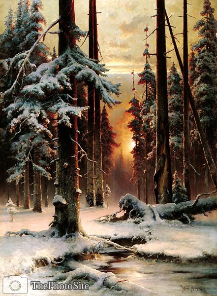Winter sunset in the fir forest Julius Sergius von Klever - Click Image to Close