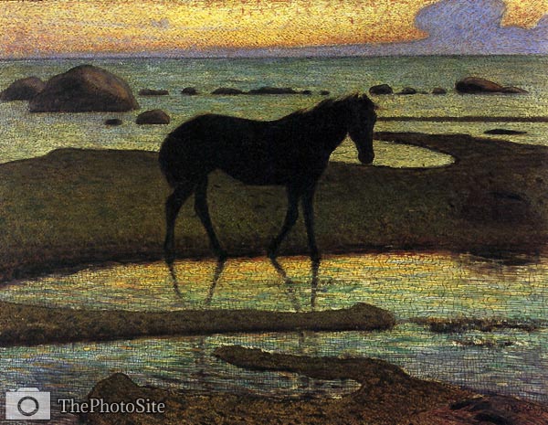 Horse by the shore, summer night Nils Kreuger - Click Image to Close
