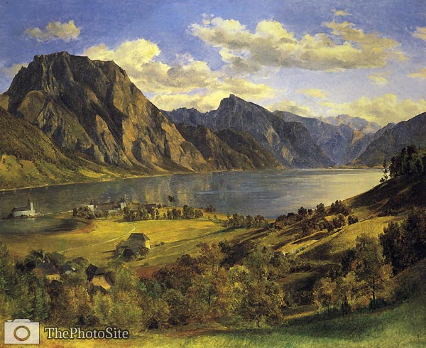 Landscape around Lake of Traun with a castle Ferdinand Georg Wal - Click Image to Close