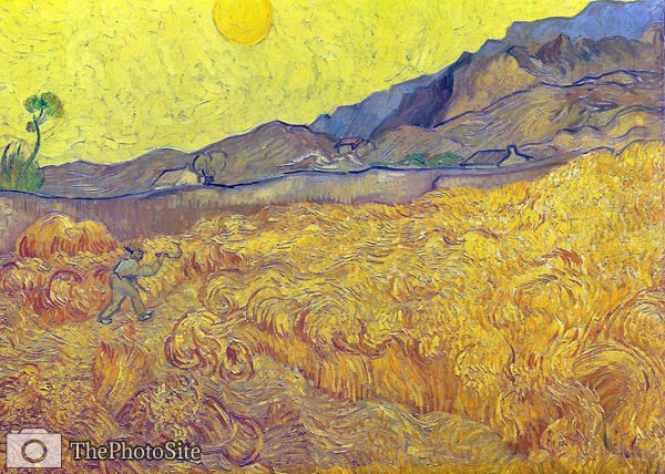 Wheat Fields with Reaper at Sunrise Vincent Van Gogh - Click Image to Close