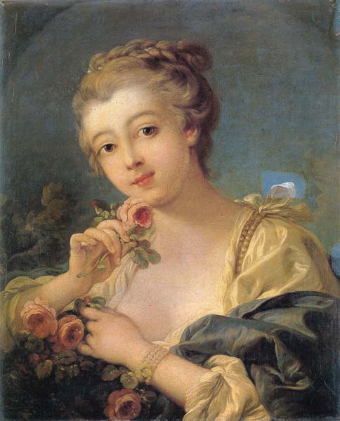 Young woman with a bouquet of roses, Francois Francois Boucher - Click Image to Close