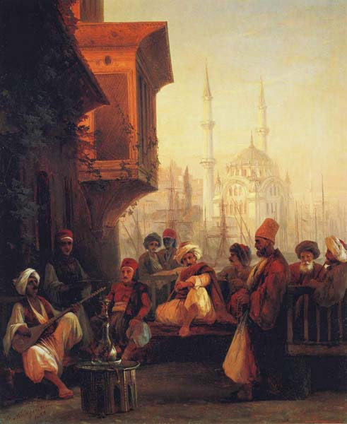 Coffee house by the ortakoy mosque in constantinople 1846 by Iva - Click Image to Close
