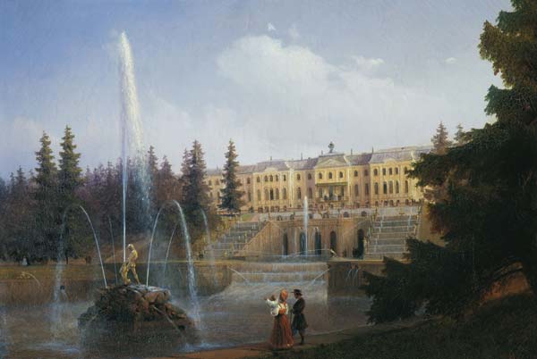 View of the big cascade in petergof and the great palace of pete - Click Image to Close
