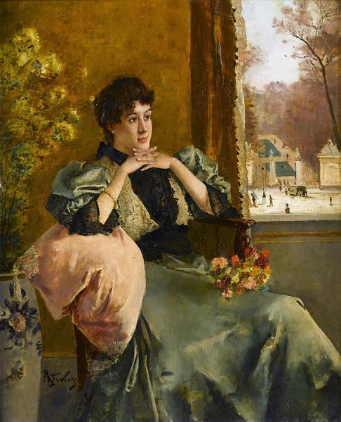 Femme pensive pres d'une fenetre - Click Image to Close