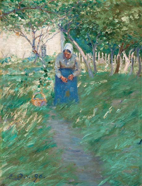 Woman in garden, scene from France - Click Image to Close