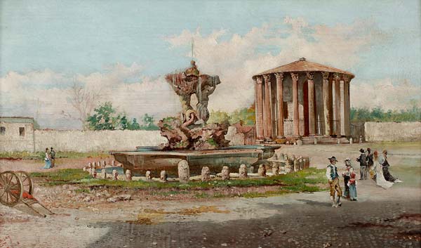 The temple of Vesta and fountain of Piazza Bocca della Verita - Click Image to Close