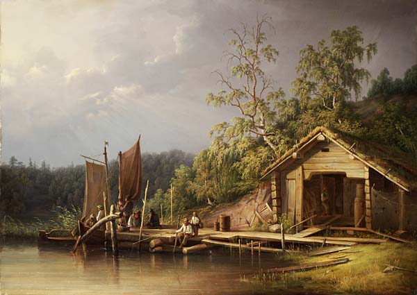Landscape with fishermen - Click Image to Close