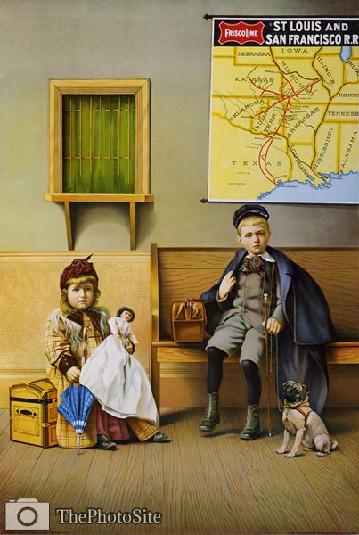 Boy and Girl in railroad station waiting room Poster - Click Image to Close