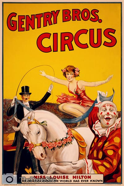 Gentry Bros. Circus poster featuring Miss Louise Hilton - Click Image to Close