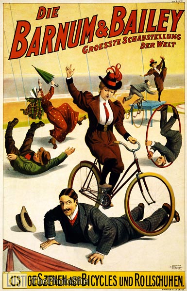 Barnum & Bailey bicycles and rollerskates, German Poster 1900 - Click Image to Close
