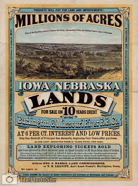 Millions of acres in Iowa and Nebraska for sale, vintage poster - Click Image to Close