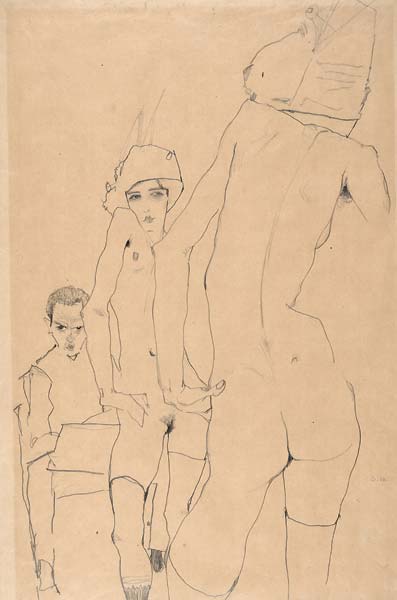 Schiele with Nude Model before the Mirror - Click Image to Close
