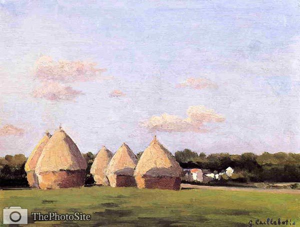Harvest, Landscape with Five Haystacks Gustave Caillebotte - Click Image to Close