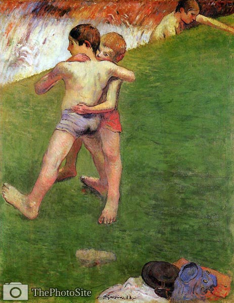 Breton Boys Wrestling from 1st Art Gallery. Paul Gauguin - Click Image to Close