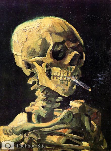 Skull with Burning Cigarette Van Gogh - Click Image to Close