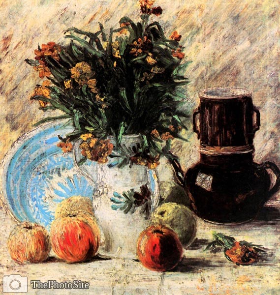 Vase with Flowers, Coffeepot and Fruit Van Gogh - Click Image to Close