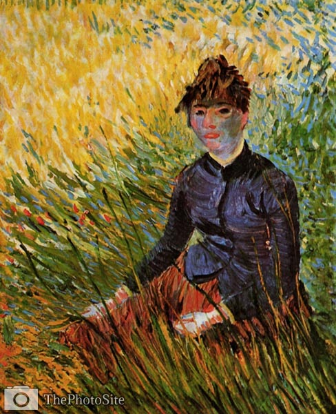 Woman Sitting in the Grass Van Gogh - Click Image to Close