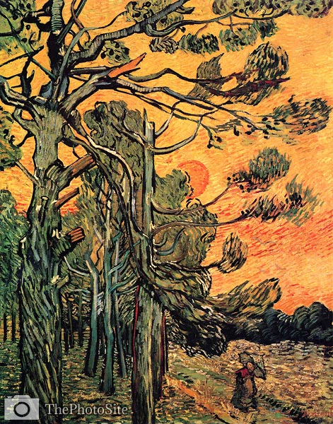 Pine Trees against a Red Sky with Setting Sun 1889 Van Gogh - Click Image to Close