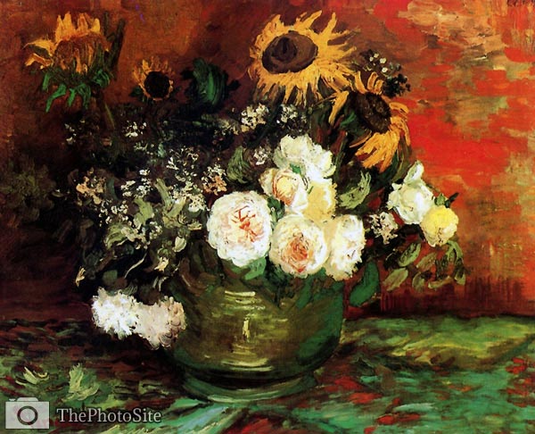 Bowl with Sunflowers, Roses and Other Flowers 1886 Vincent Van G - Click Image to Close