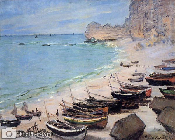 Boats on the Beach at Etretat Monet - Click Image to Close