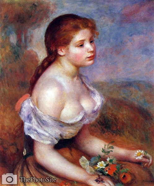 Young Girl with Daisies Renoir - Click Image to Close