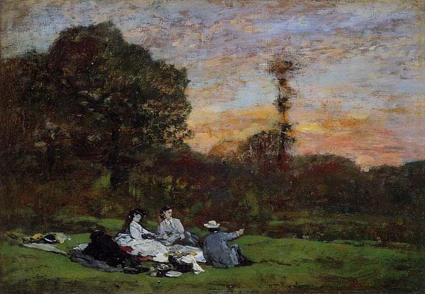 The manet family picnicking 1866, Eugene Bourdin - Click Image to Close
