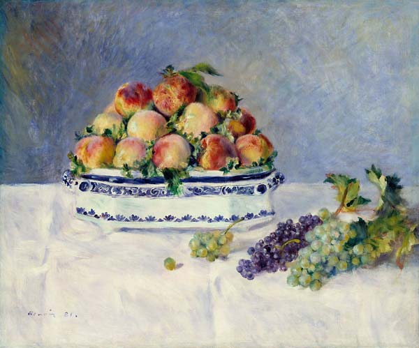 Still life with peaches and grapes - Click Image to Close