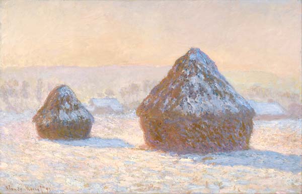 Wheatstacks, Snow Effect, Morning - Click Image to Close