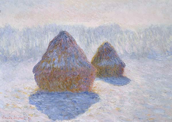 Haystacks effect of snow and sun - Click Image to Close