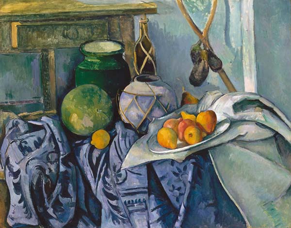 Still life with a ginger jar and eggplants - Click Image to Close