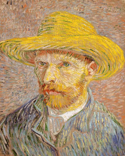Self portrait with a straw hat 1887 - Click Image to Close