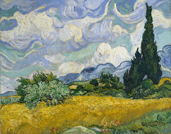 Wheat field with cypresses - Click Image to Close