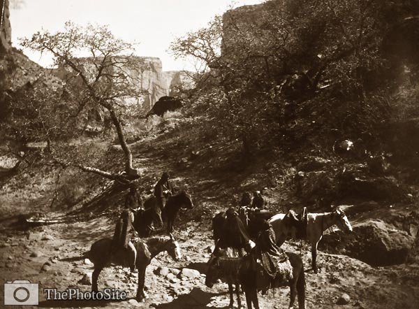 Group of Navajos in Tesakod Canyon on horseback - Click Image to Close