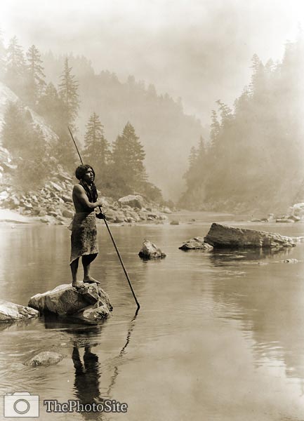 Hupa Indian man with spear - Click Image to Close