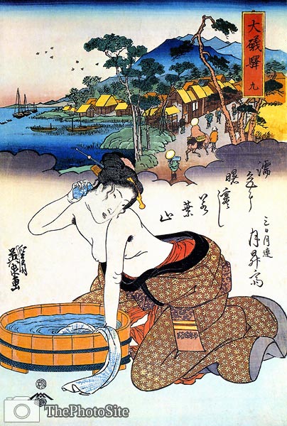 Osio Station. Topless Japanese Woman, Bathing Keisai Eisen - Click Image to Close