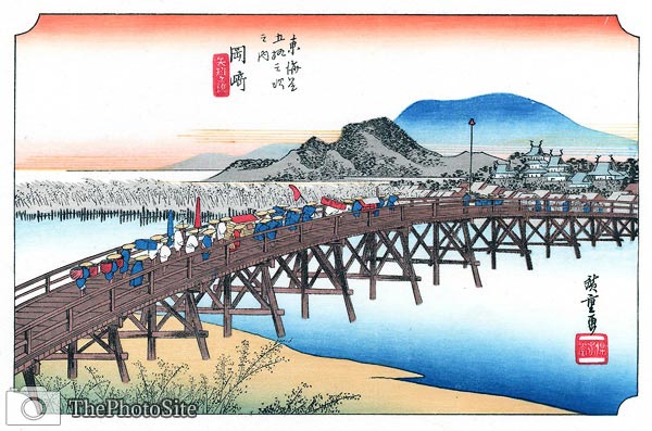 Okazaki, Bridge Crossing to Village Ando Hiroshige - Click Image to Close