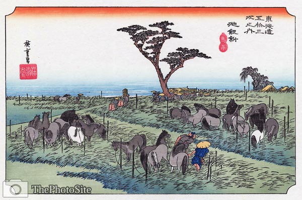Chiryu, Grazing Horses Ando Hiroshige - Click Image to Close