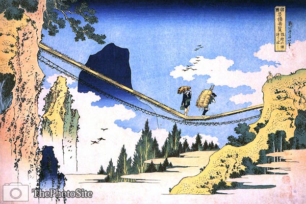 Farmers Crossing Suspension Bridge Katsushika Hokusai - Click Image to Close