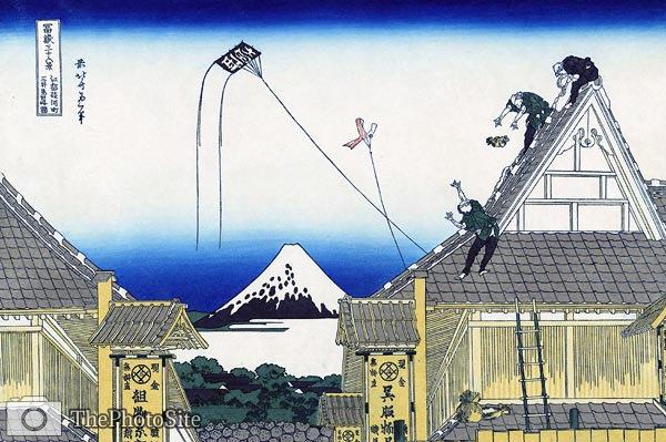 Mitsui shop, Edo, Kite Flying Katsushika Hokusai - Click Image to Close