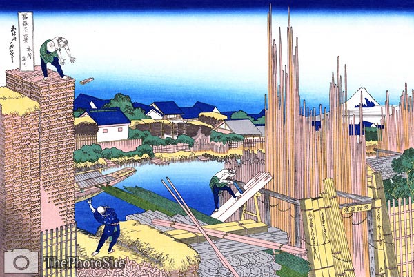 Tatekawa, the Timberyard at Honjo Katsushika Hokusai - Click Image to Close