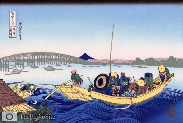 Sunset at Ryogoku Bridge, River Bank Katsushika Hokusai - Click Image to Close