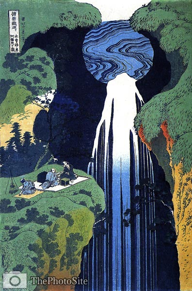 Amida Waterfall, Three Men Picnicking Katsushika Hokusai - Click Image to Close